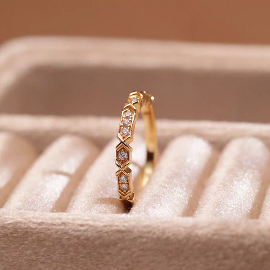 Kemstone Starlight Ring – 925 Silver Gold Plated Slim Stacking Band with Cubic Zirconia EM-YLZR183