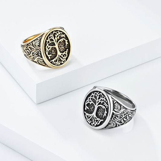 Kemstone Titanium Steel Tree of Life Ring for Men – Vintage Statement Jewelry K-R798