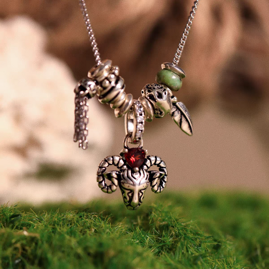 Kemstone Antelope Necklace – 925 Silver Vintage Pendant with Garnet & Turquoise, Adjustable Urban Nomadic Style EM-XXZSN376