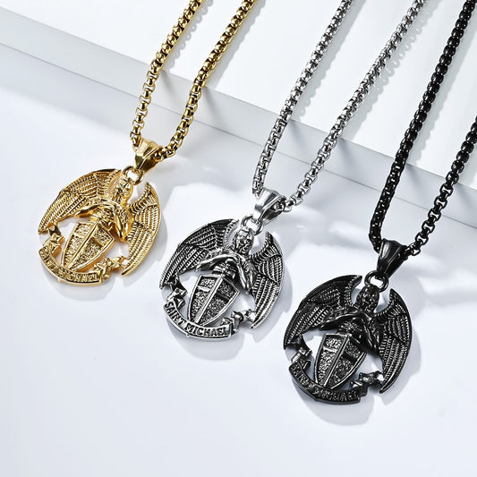 Kemstone Men’s Titanium Steel Angel Pendant Necklace – Vintage Gothic Jewelry K-PT644