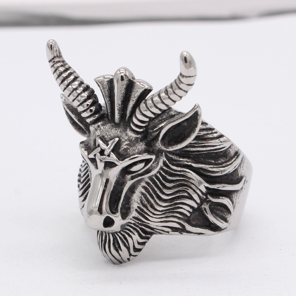 Kemstone Vintage Stag Head Ring for Men Titanium Steel Sculpted Deer Antler R1550