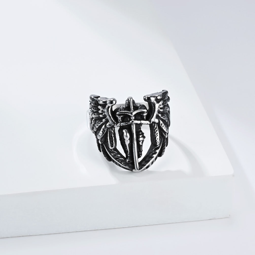 Kemstone Saint Michael Archangel Wing Ring – Stainless Steel Vintage Guardian Design for Men K-R1110