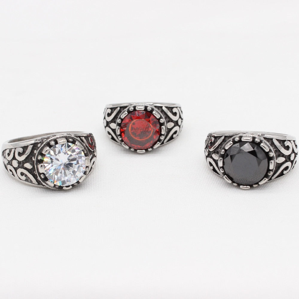 Kemstone Vintage Stone Ring for Men Titanium Steel Scrollwork R1667