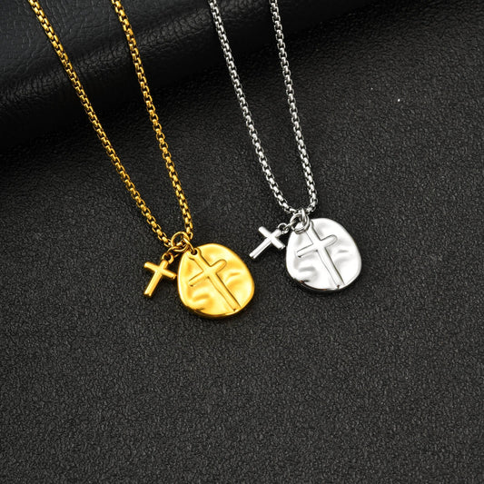 Kemstone Stainless Steel Vintage Coin Medallion Necklace with Cross Pendant for Men PN-2277