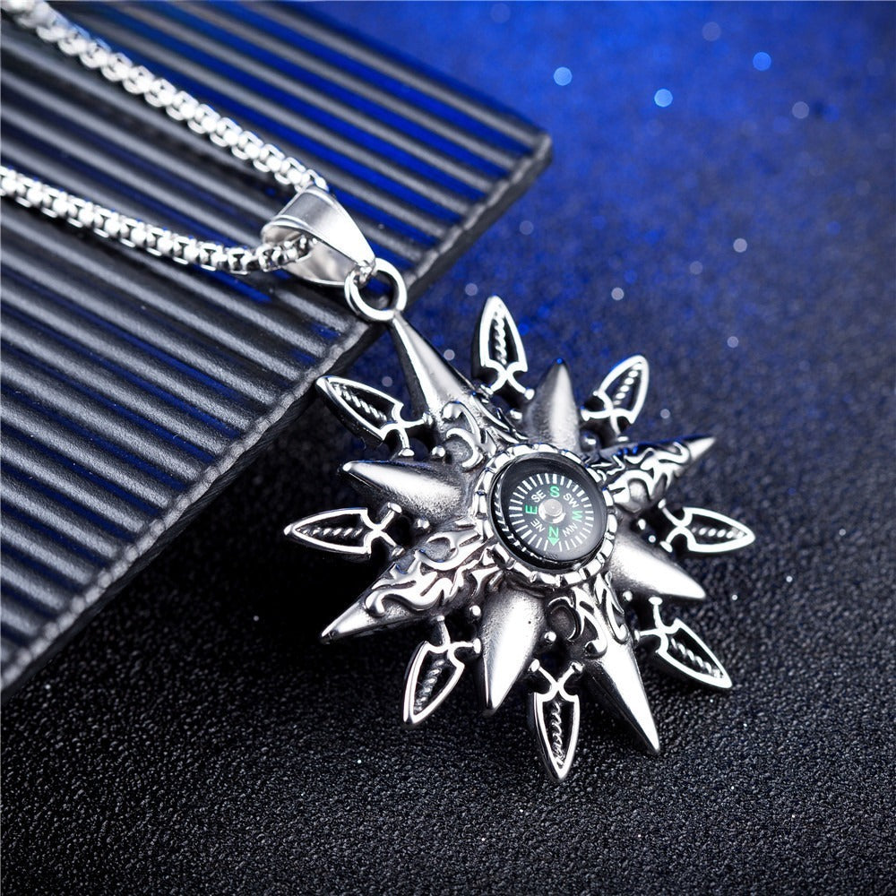 Kemstone Titanium Steel Compass Pendant Necklace for Men Geometric Star Detail P0100-NK02