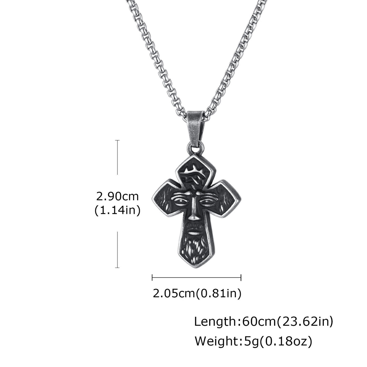 Kemstone Face Relief Cross Pendant Necklace for Men Stainless Steel Vintage PN-2429