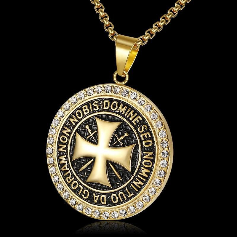Kemstone Titanium Steel Cross Medallion Pendant Necklace for Men Vintage TN0157