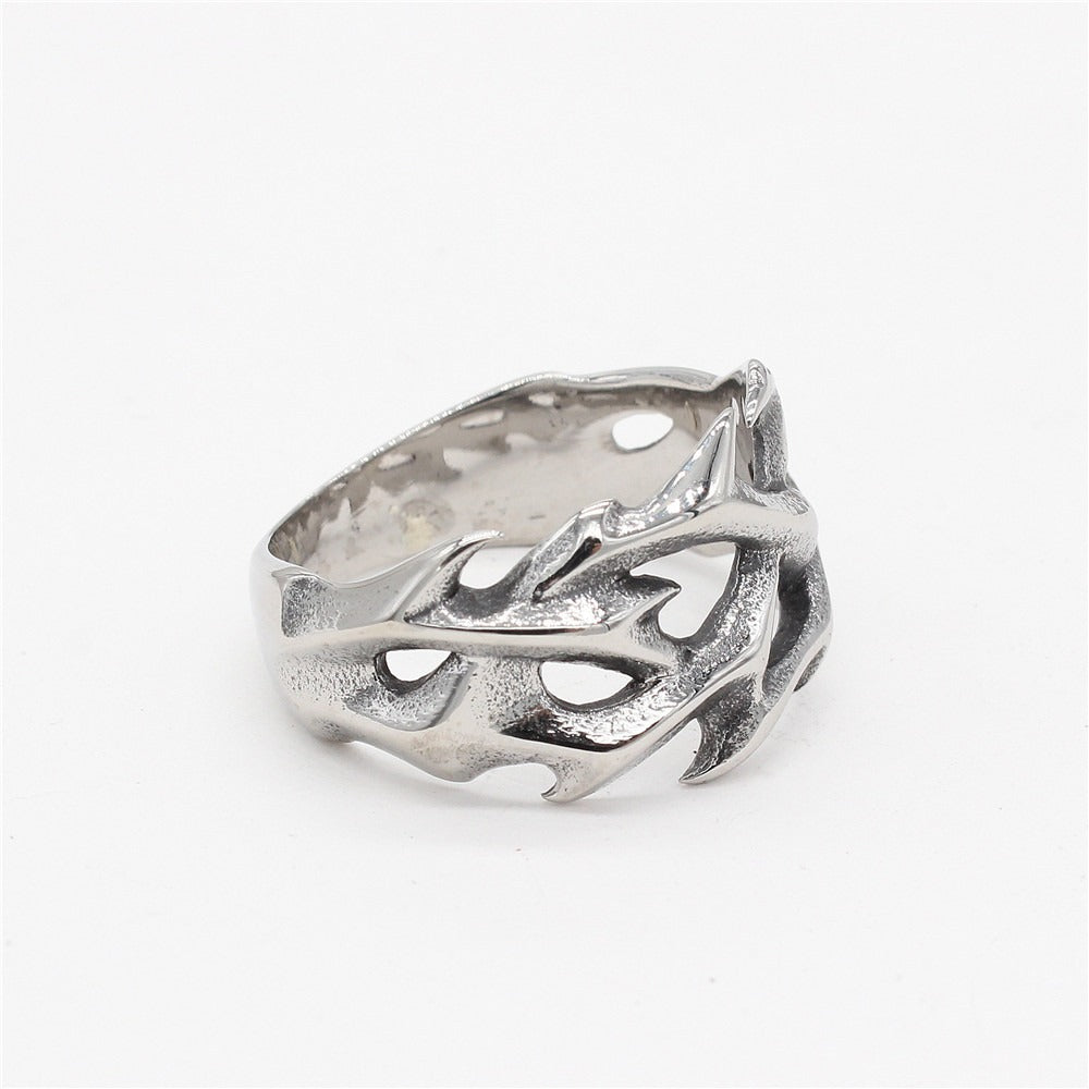 Kemston Titanium Steel Dragon Ring for Men Gothic Flame Texture R1109