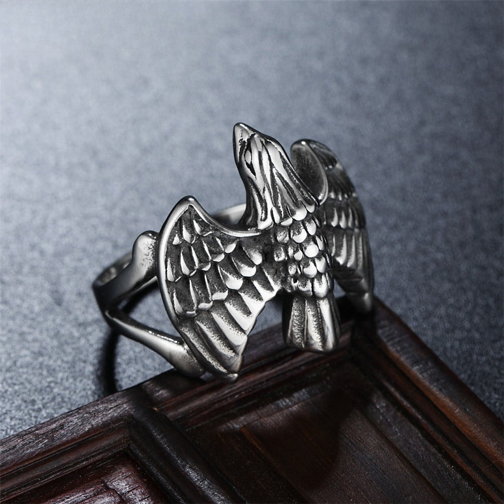 Kemstone Eagle Ring for Men Titanium Steel Wing Detail Vintage NK20