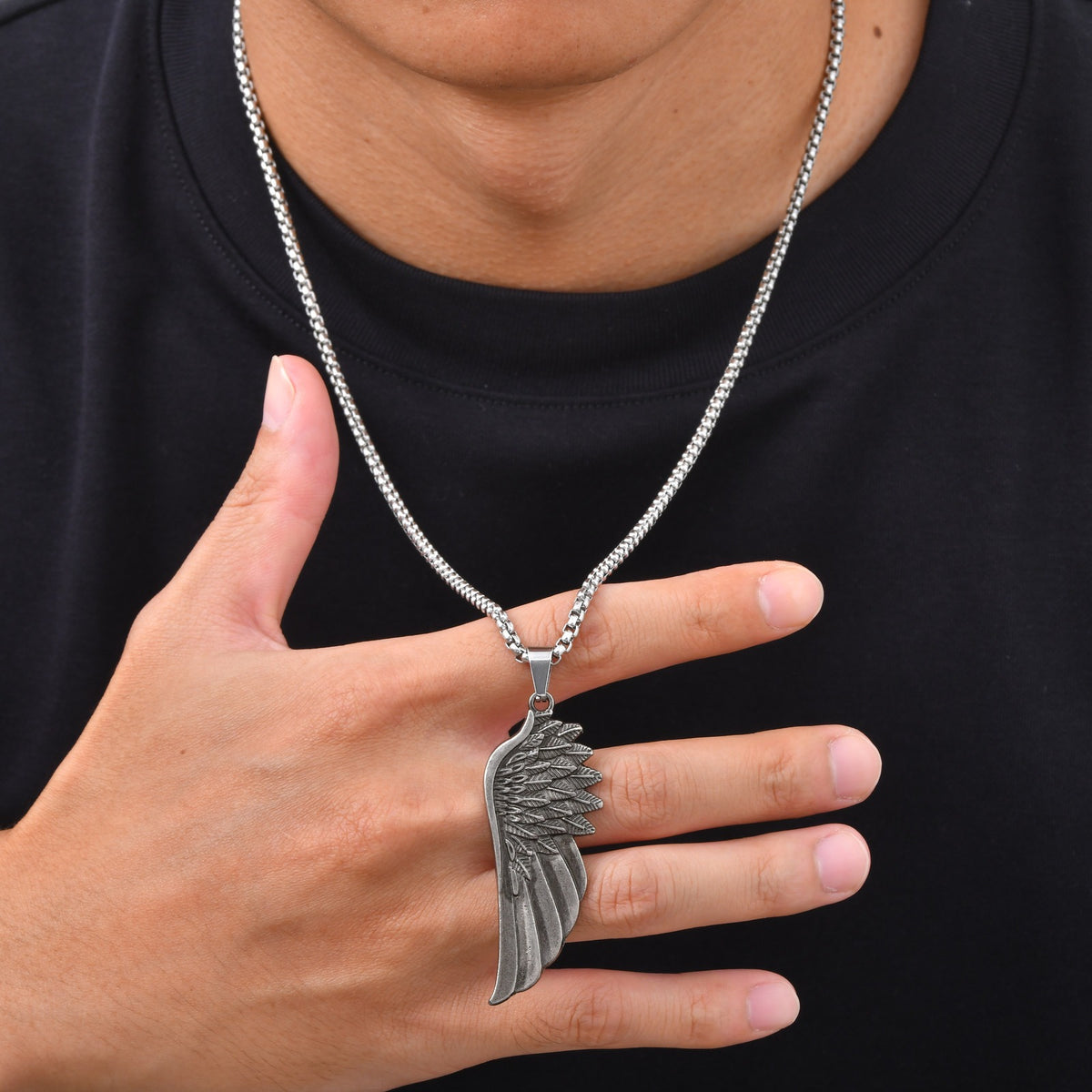 Kemstone Wing Pendant Necklace for Men Alloy Feather Relief NC-3026