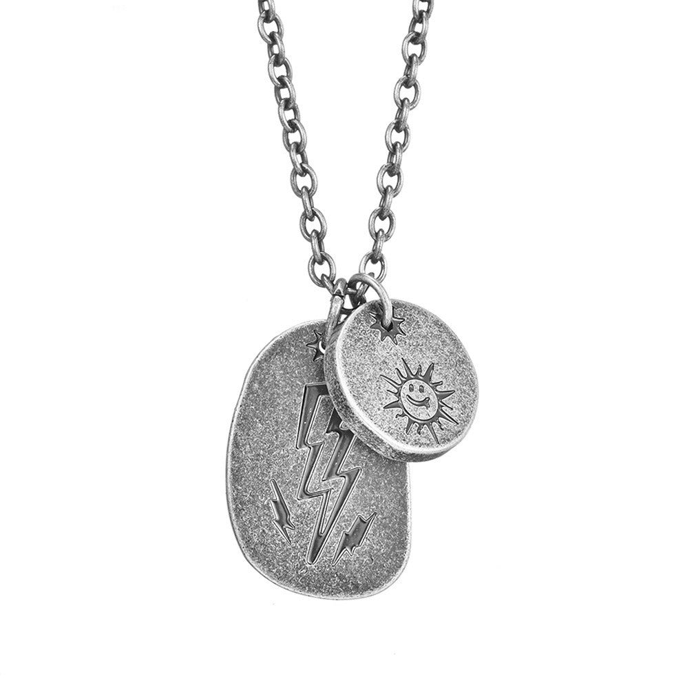Kemstone Vintage Lightning Layered Pendant Necklace for Men Stainless Steel Sun Detail K-PT228