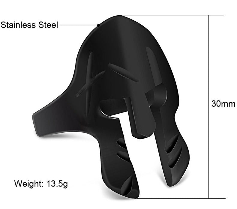 Kemstone Black Spartan Helmet Ring for Men Stainless Steel Vintage Style TR0058