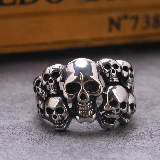 Kemstone Skull Cluster Ring for Men Titanium Steel Vintage TR0063