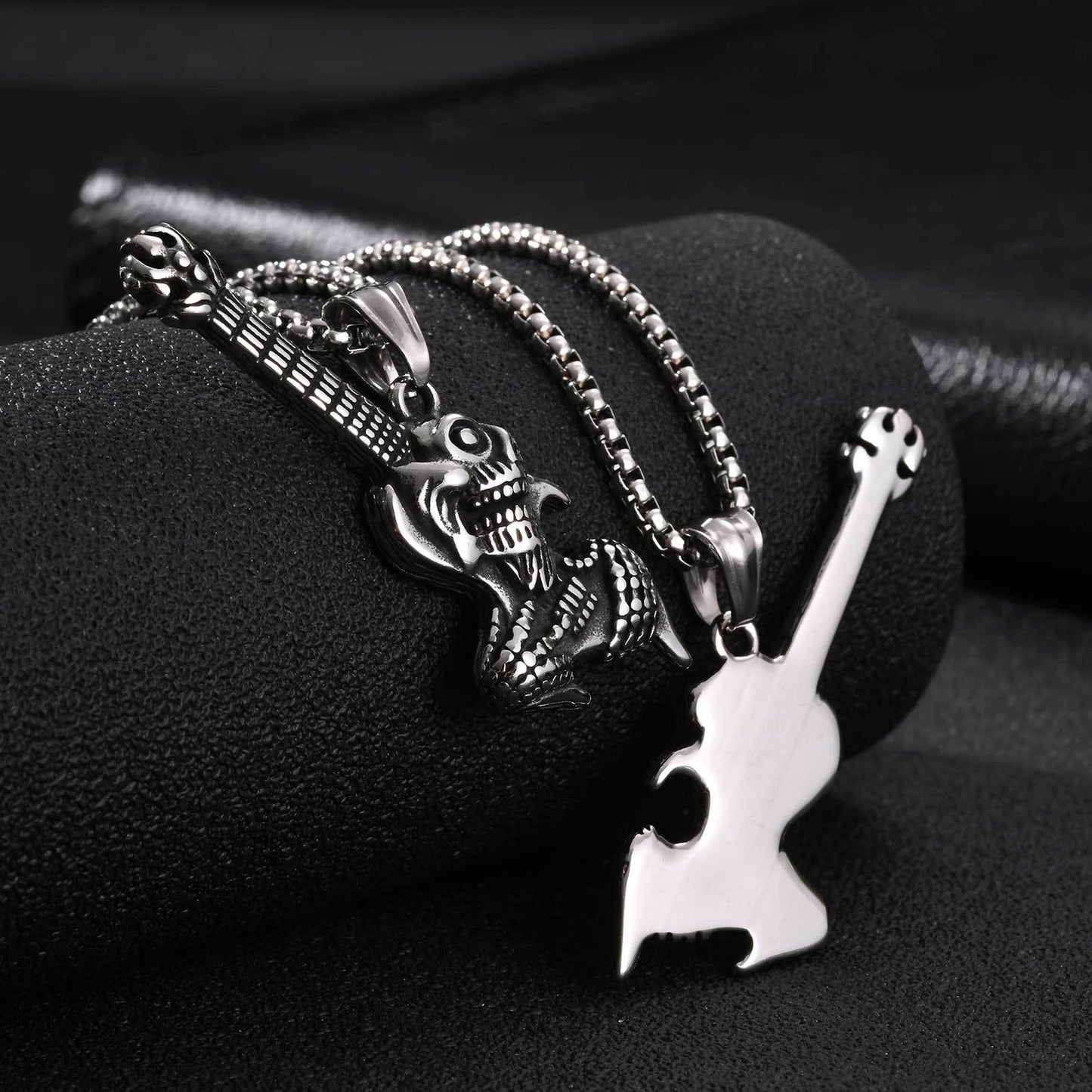 Kemston Skull Guitar Pendant Necklace for Men Stainless Steel Rock Style PN-2461