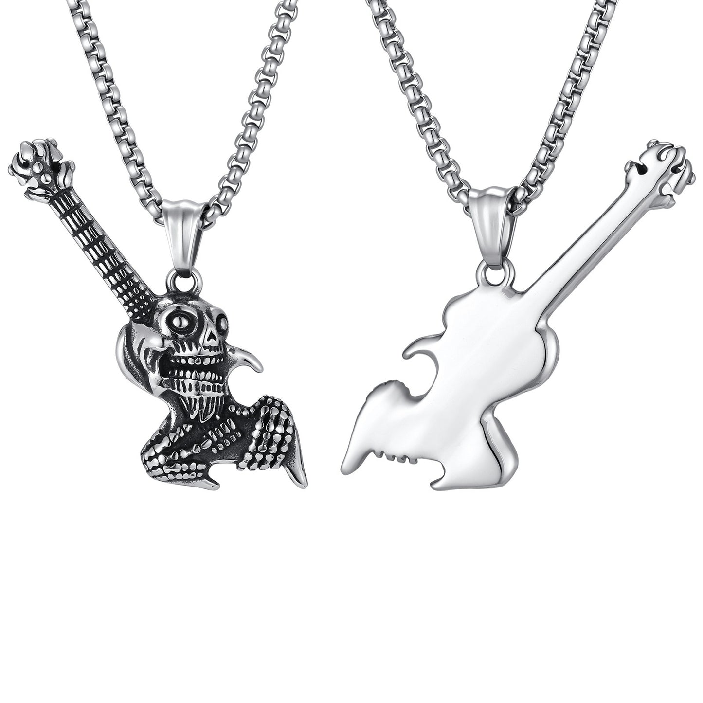 Kemston Skull Guitar Pendant Necklace for Men Stainless Steel Rock Style PN-2461