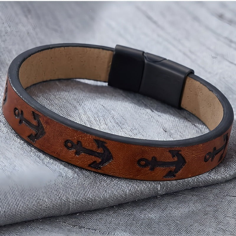 Kemstone Anchor Embossed Bracelet for Men Stainless Steel Clasp Vintage Nautical KB214759-SJ
