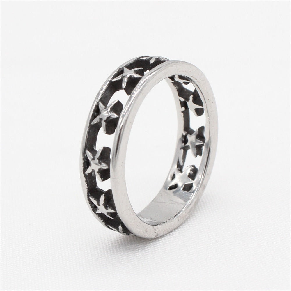 Kemstone Star Engraved Ring for Men Titanium Steel Openwork Vintage R1614