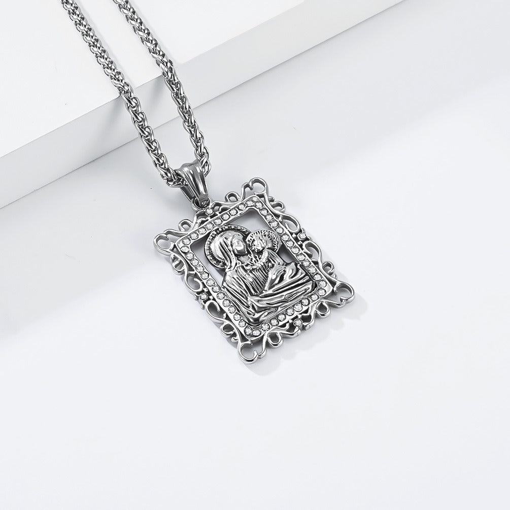 Kemstone Portrait Frame Pendant Necklace for Men Stainless Steel Vintage Relief K-PT732