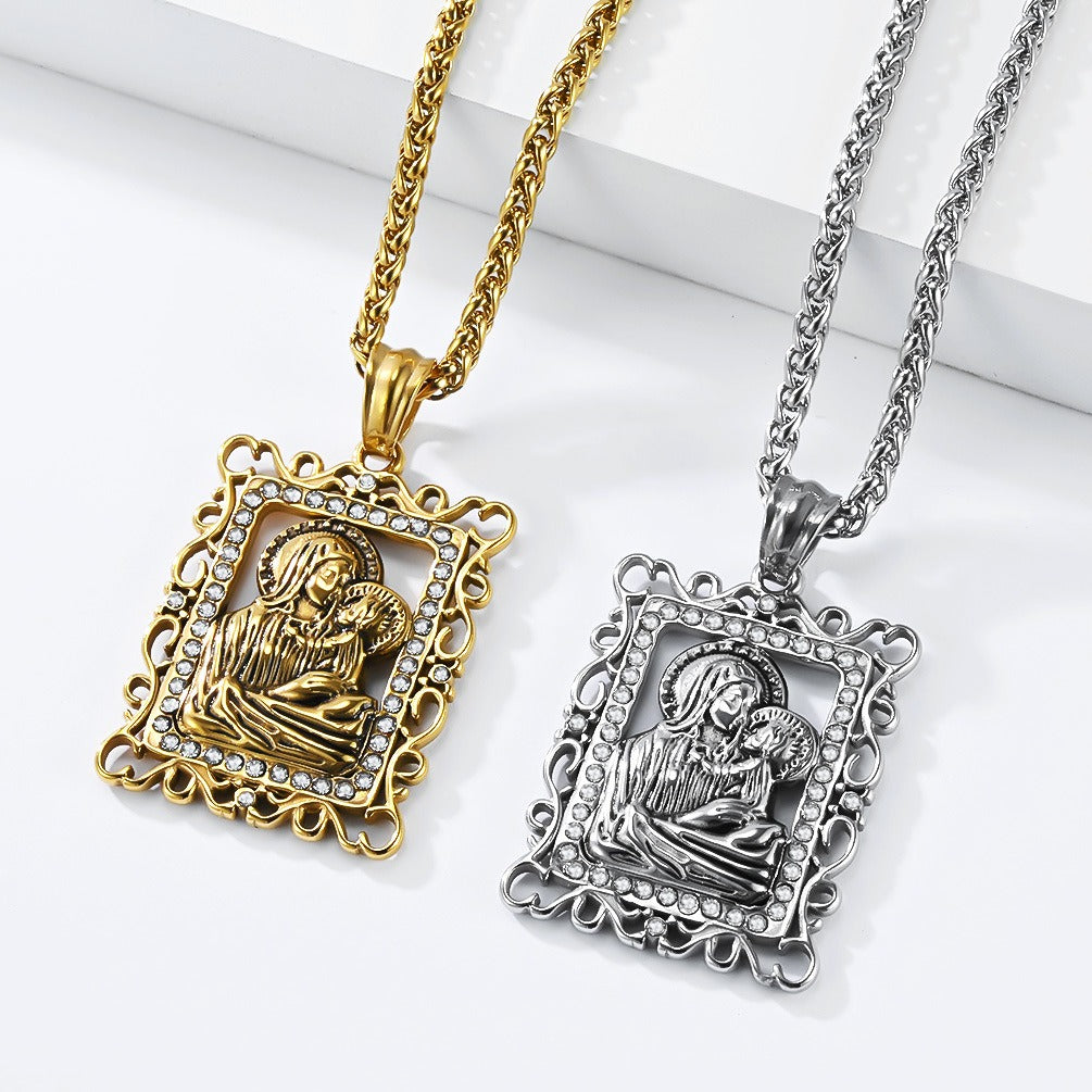 Kemstone Portrait Frame Pendant Necklace for Men Stainless Steel Vintage Relief K-PT732