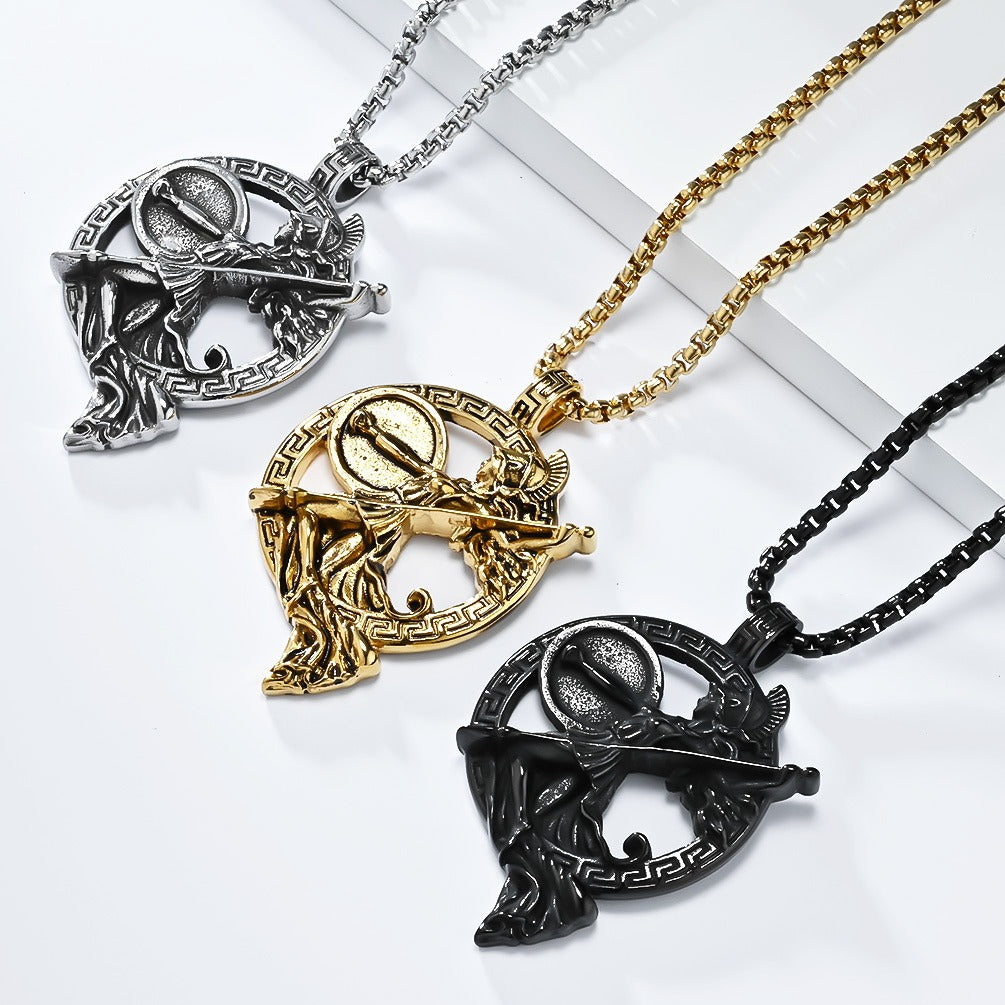 Kemstone Figure Relief Pendant Necklace for Men Stainless Steel Vintage Medallion K-PT585