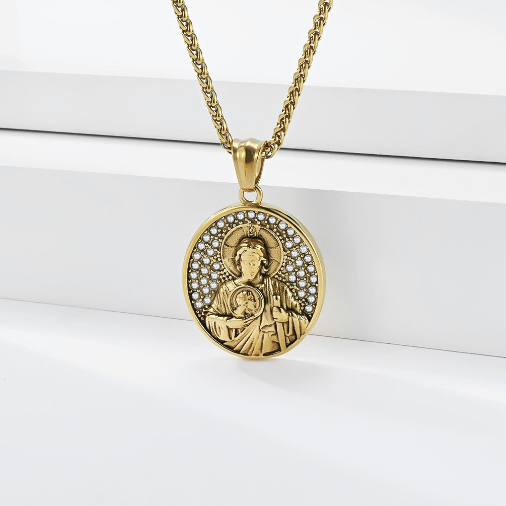 Kemston Round Portrait Pendant Necklace for Men Stainless Steel Vintage Relief Detail K-PT731