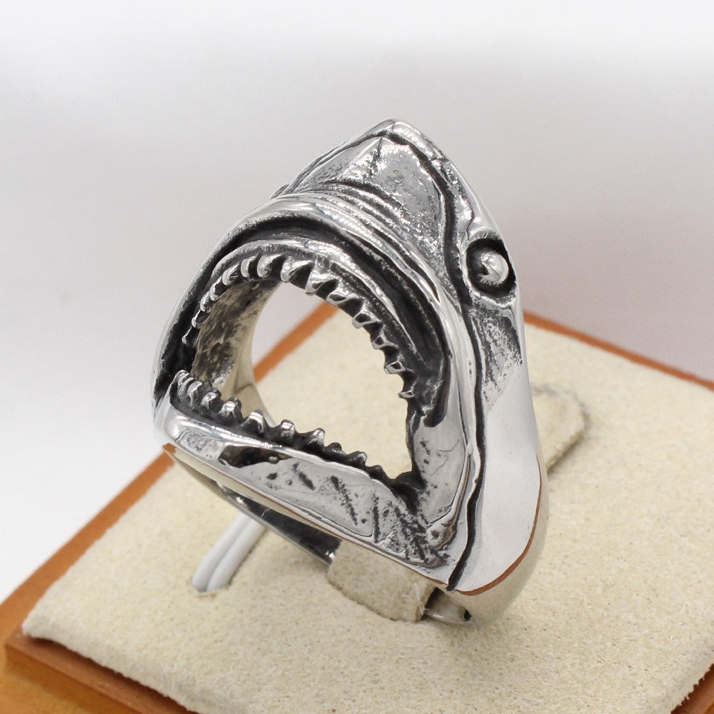 Kemston Shark Head Ring for Men Titanium Steel Vintage Texture R1625