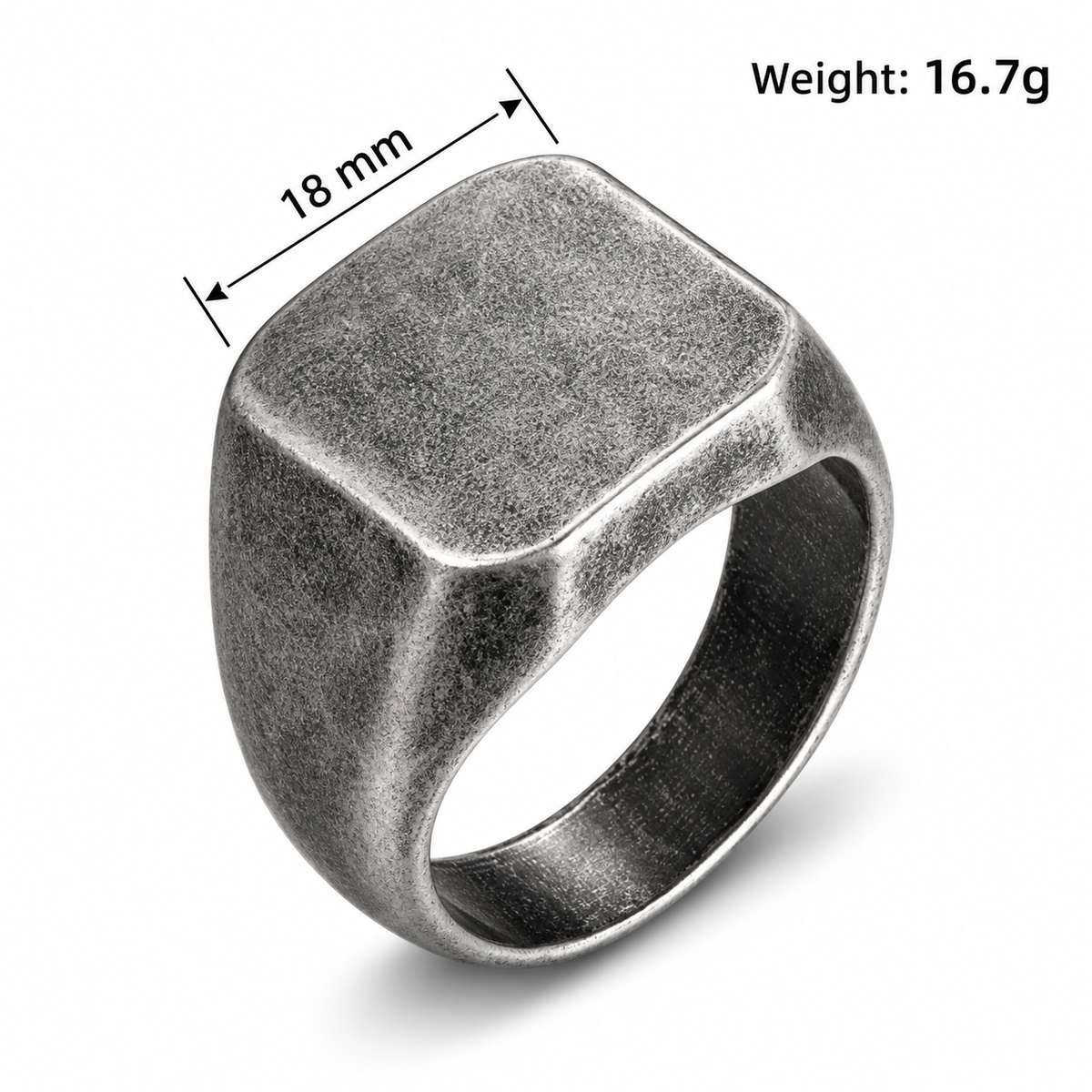 Kemstone Square Signet Ring for Men Titanium Steel Antique Silver TR0192