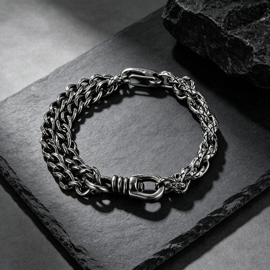 Kemstone Mixed Cuban Link Bracelet for Men Titanium Steel KB146302-KLHQ