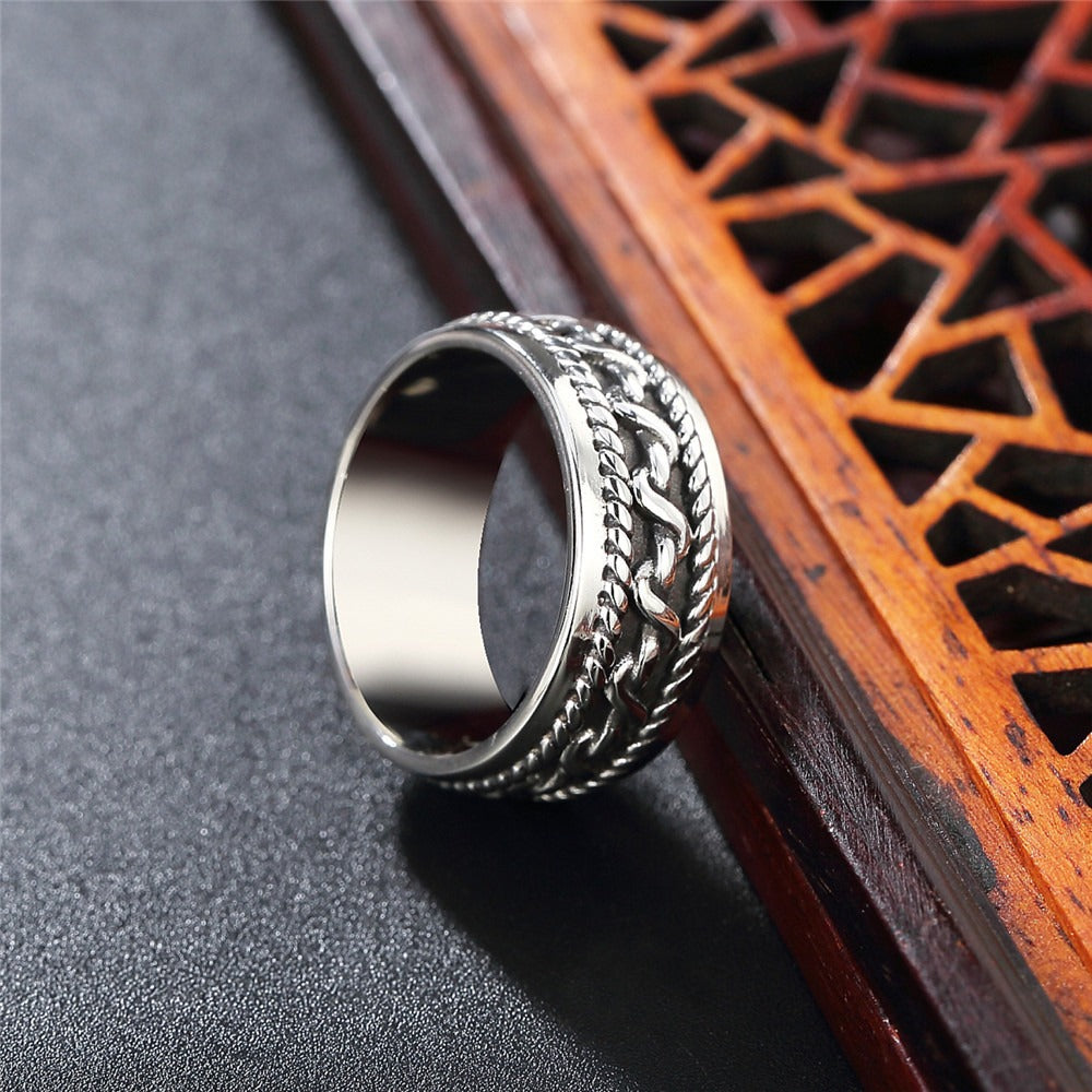Kemstone Rope Edge Chain Link Ring for Men Titanium Steel R0921