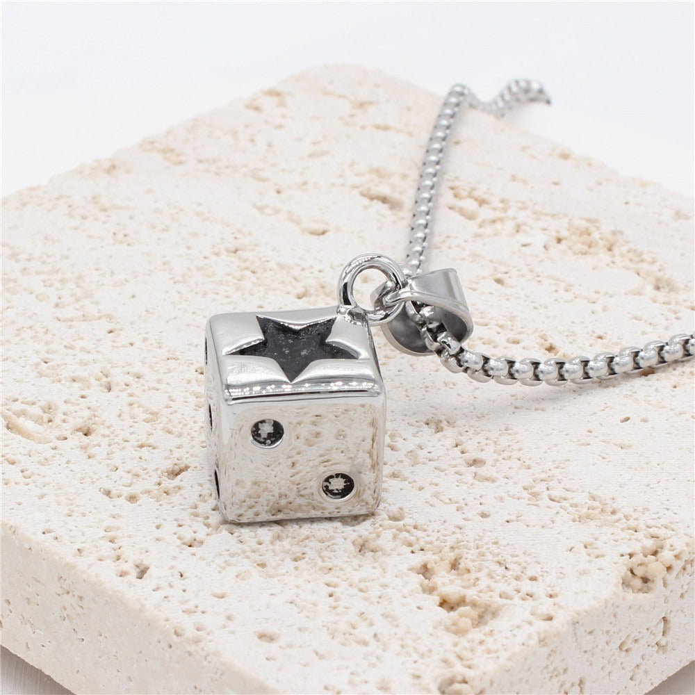 Kemstone Dice Pendant Necklace for Men Titanium Steel Star Detail Square P0786