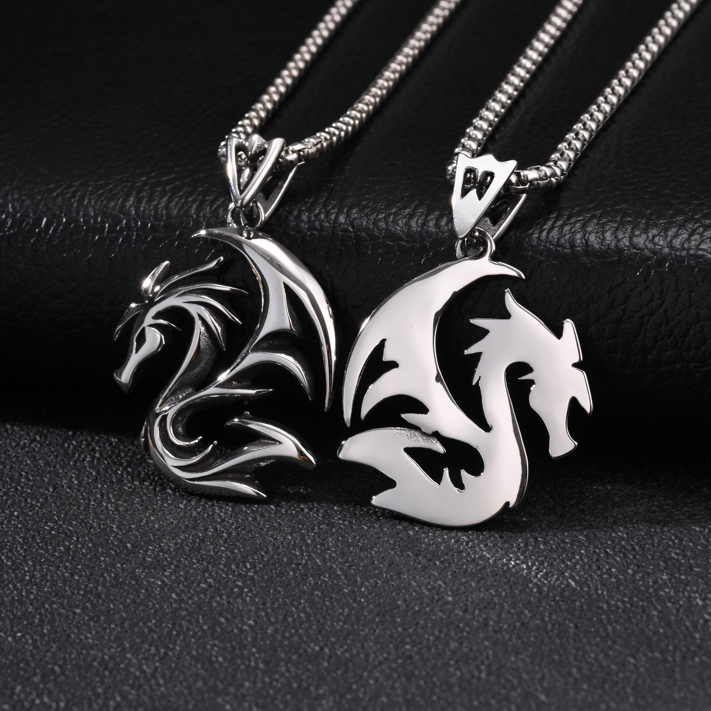 Kemston Winged Dragon Pendant Necklace for Men Stainless Steel Gothic Vintage Silver PN-2419