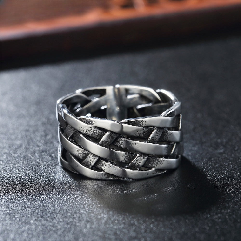 Kemstone Woven Ring for Men Titanium Steel Wide Band Textured Vintage R0742