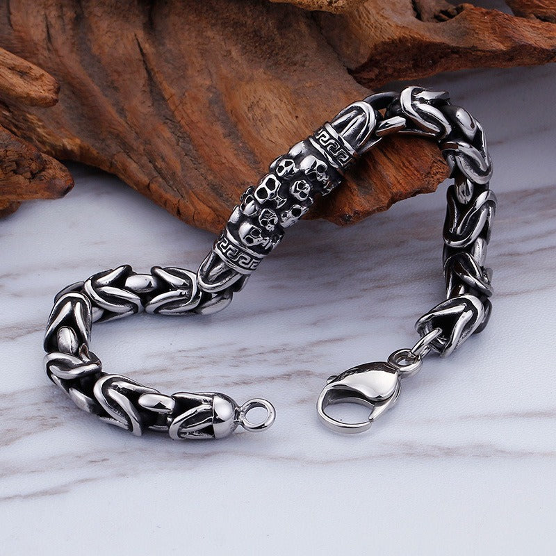 Kemstone Titanium Steel Engraved Skull Bracelet for Men Vintage Link Chain KB92431-BD