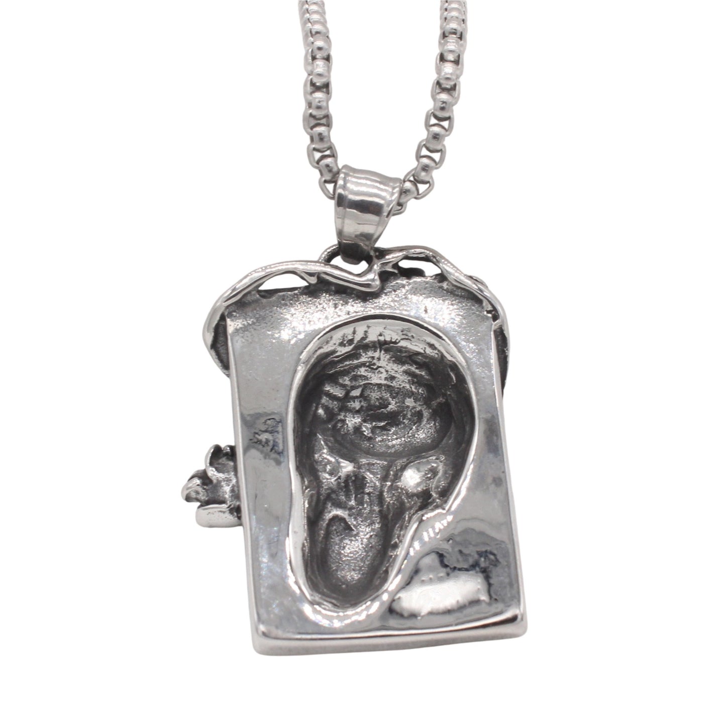 Kemstone Skull and Rose Pendant Necklace for Men Titanium Steel Vintage Relief P1507