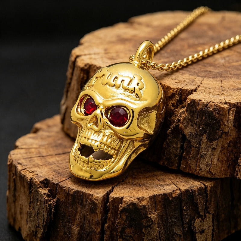 Kemstone Red Eye Detail Skull Pendant Necklace for Men Stainless Steel Gothic Punk KP117954-KJX