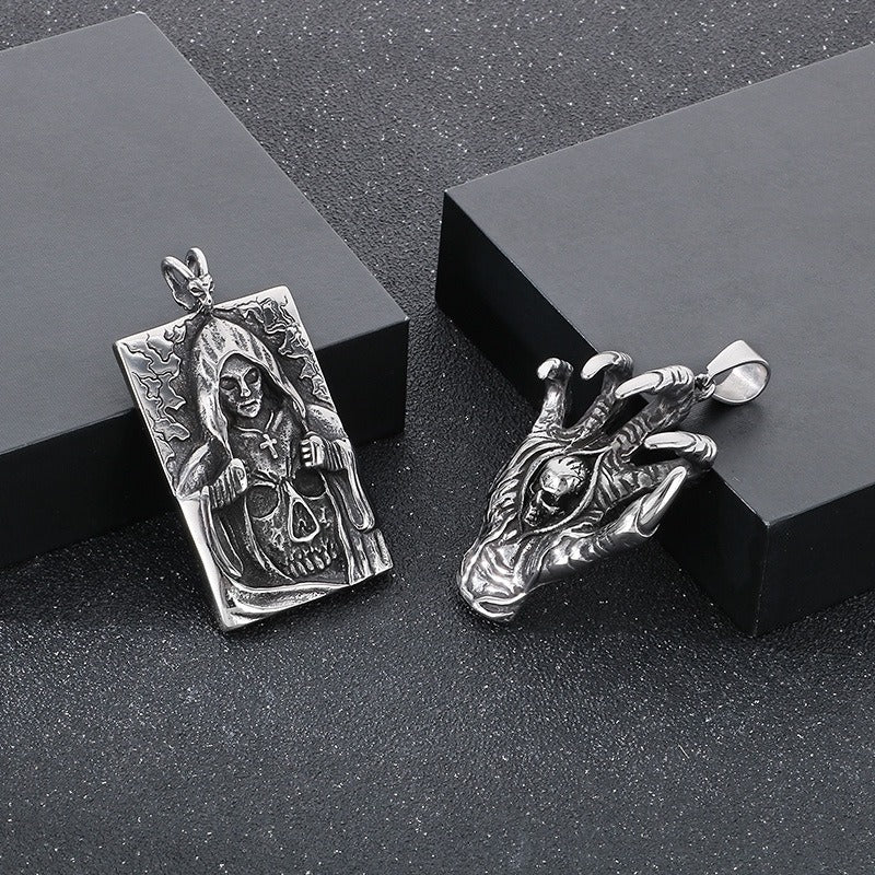 Kemstone Skull Pendant Necklace for Men Titanium Steel Vintage Claw Detail Relief KP48370-BD