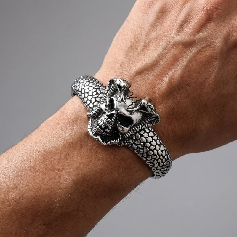 Kemstone Skull Bracelet for Men Stainless Steel Snake Cuff Vintage KB214355-LU