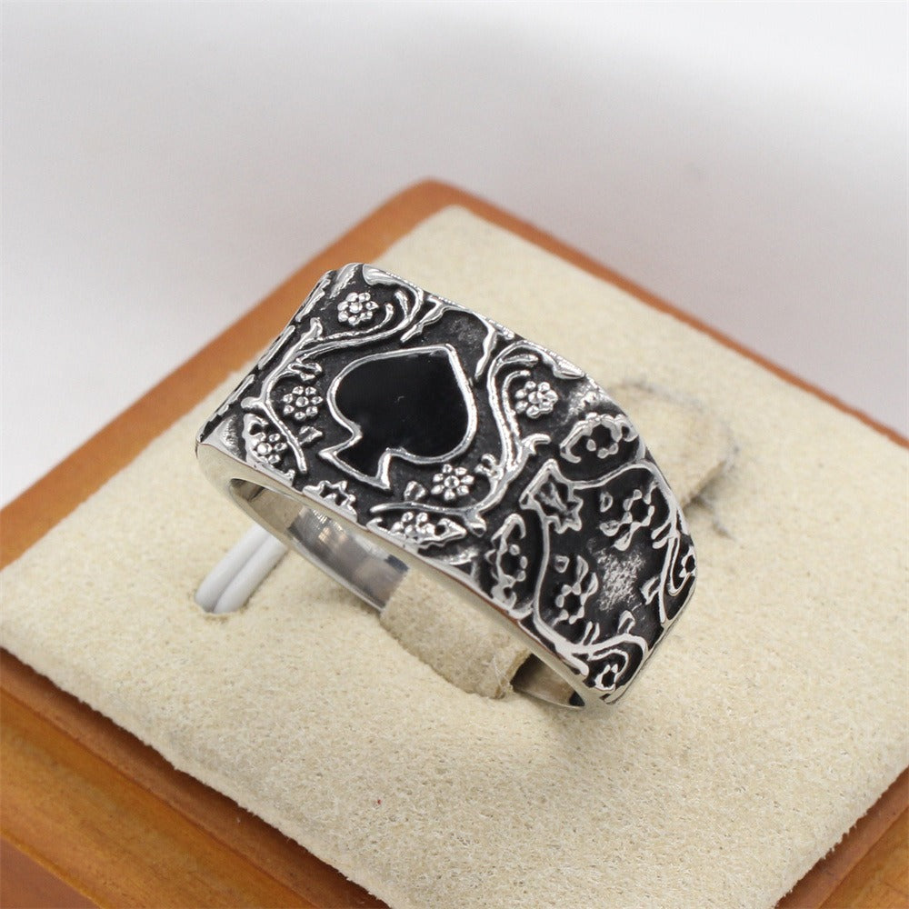 Kemstone Spade Ring for Men Titanium Steel Floral Scroll R1708