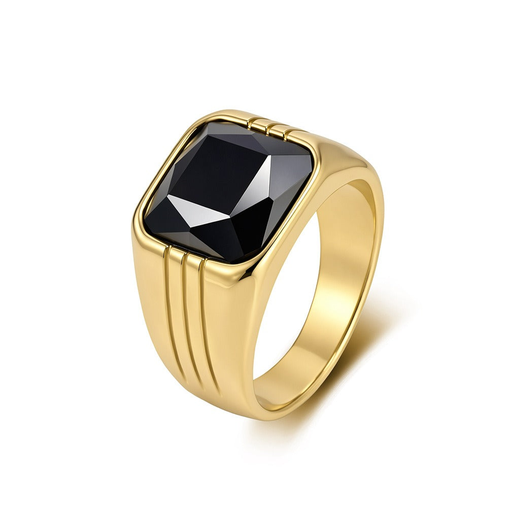 Kemstone Square Stone Signet Ring for Men Stainless Steel Wide Band Vintage K-R1203