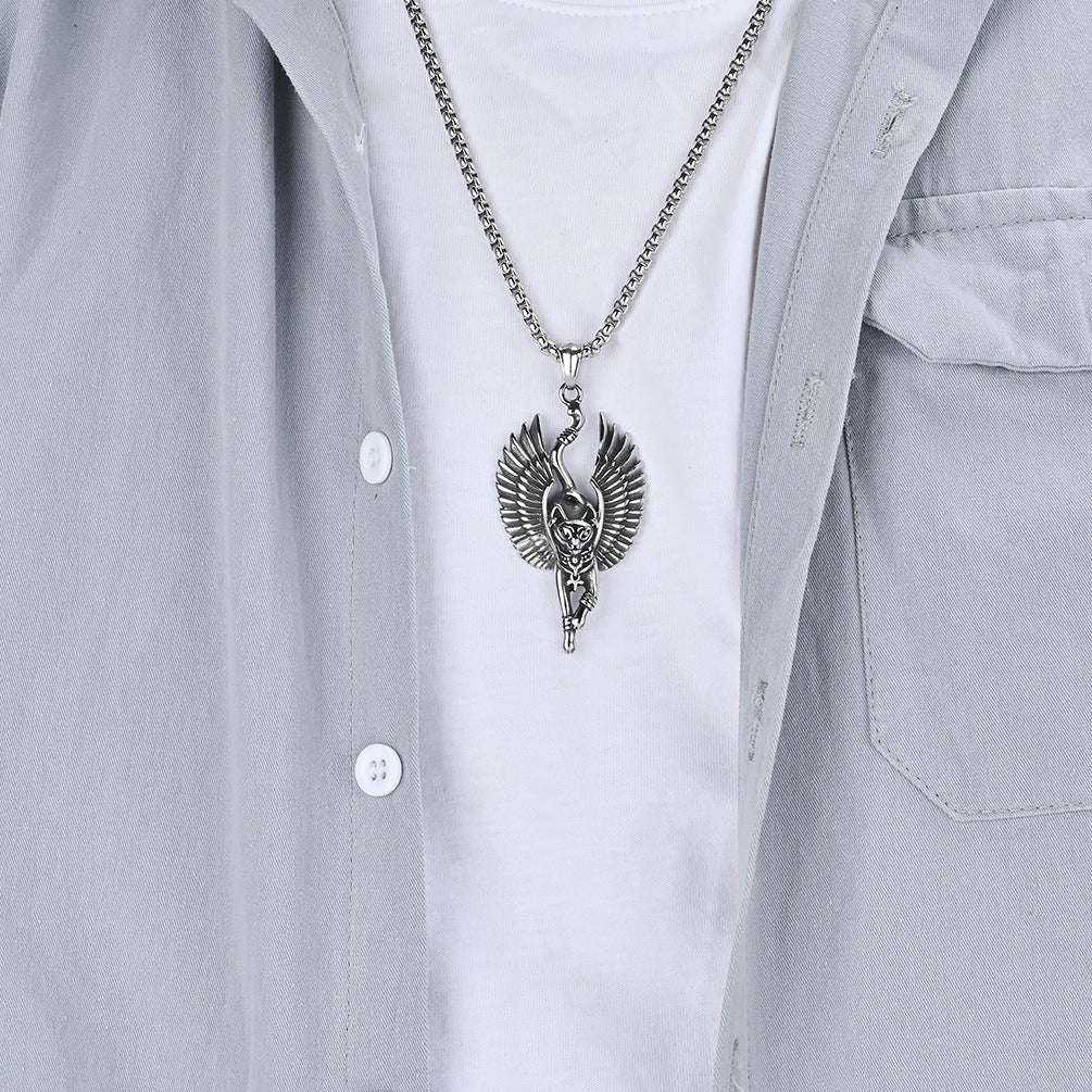 Kemstone Egyptian Cat Pendant Necklace for Men Stainless Steel Animal Sculpted Detail K-PT461