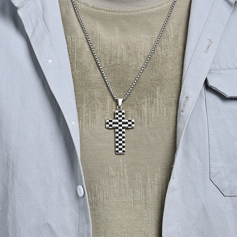Kemstone Textured Cross Pendant Necklace for Men Stainless Steel Vintage K-PT653
