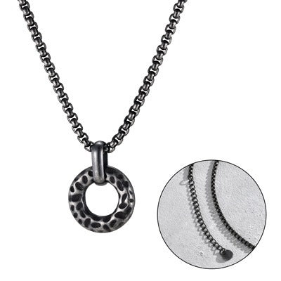 Kemstone Hammered Circle Pendant Necklace for Men Stainless Steel Vintage Gray NC-3011