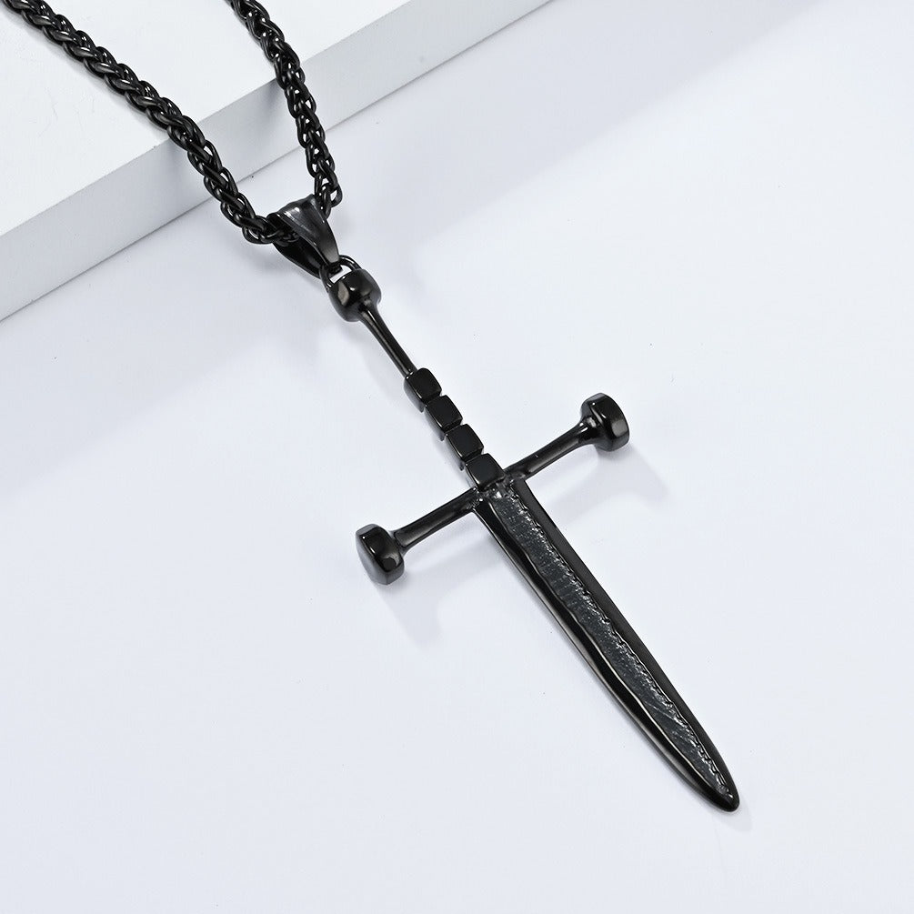 Kemstone Stainless Steel Sword Pendant Necklace for Men Vintage Cross Detail K-PT538