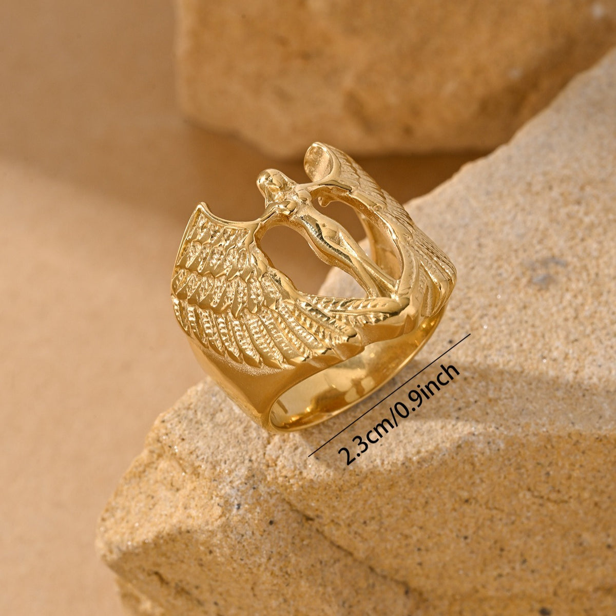 Kemstone Angel Wing Ring for Men Stainless Steel Vintage Relief TR0530