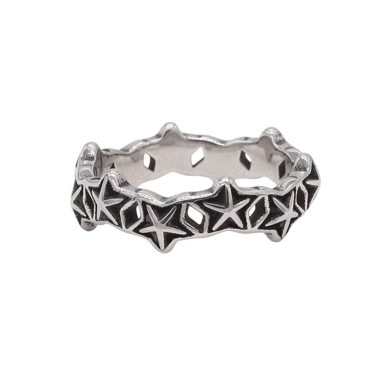 Kemstone Vintage Star Pattern Ring for Men Titanium Steel R1909