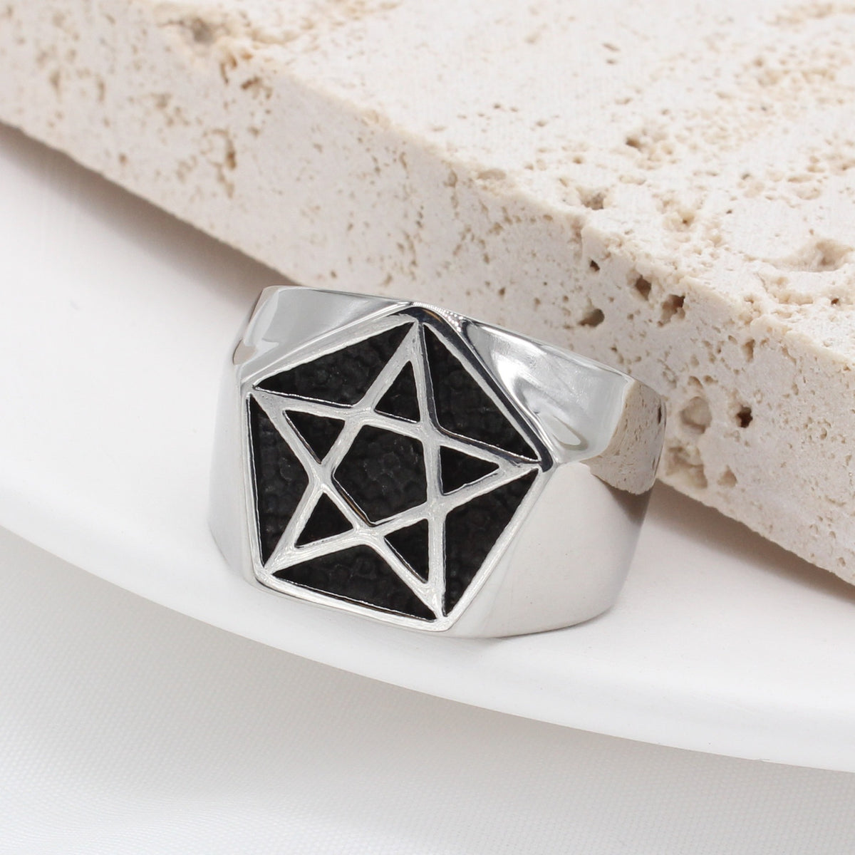 Kemstone Star Signet Ring for Men Titanium Steel Vintage R1056
