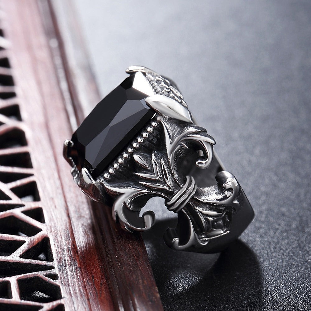 Kemstone Red Stone Statement Ring for Men Titanium Steel Vintage R0053
