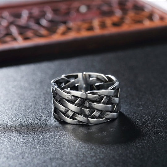 Kemstone Woven Ring for Men Titanium Steel Wide Band Textured Vintage R0742
