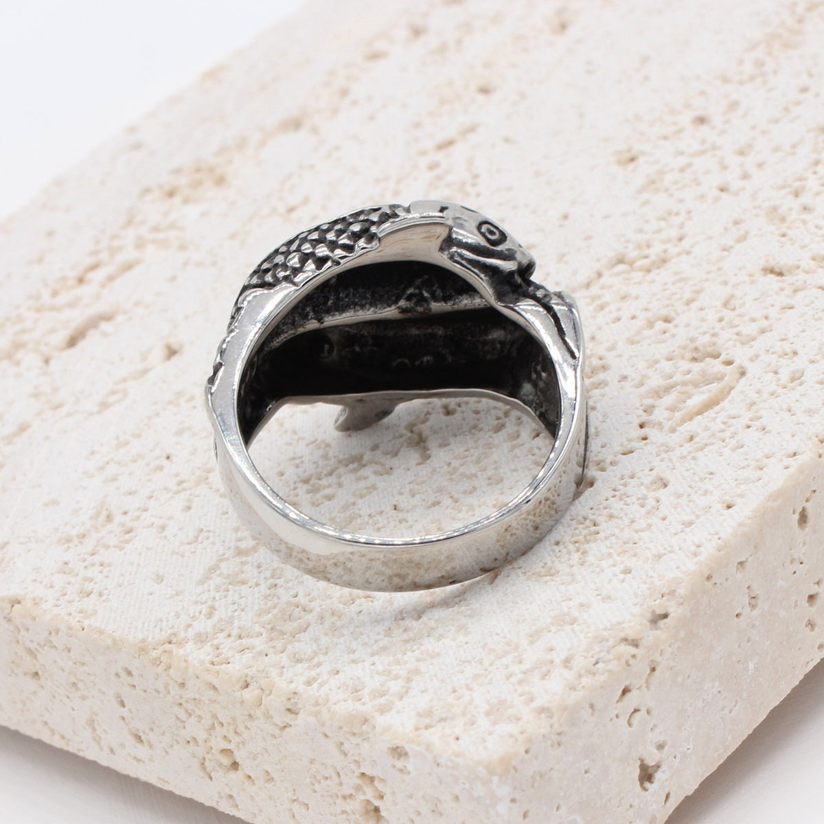 Kemstone Titanium Steel Sculpted Koi Fish Ring for Men R1075