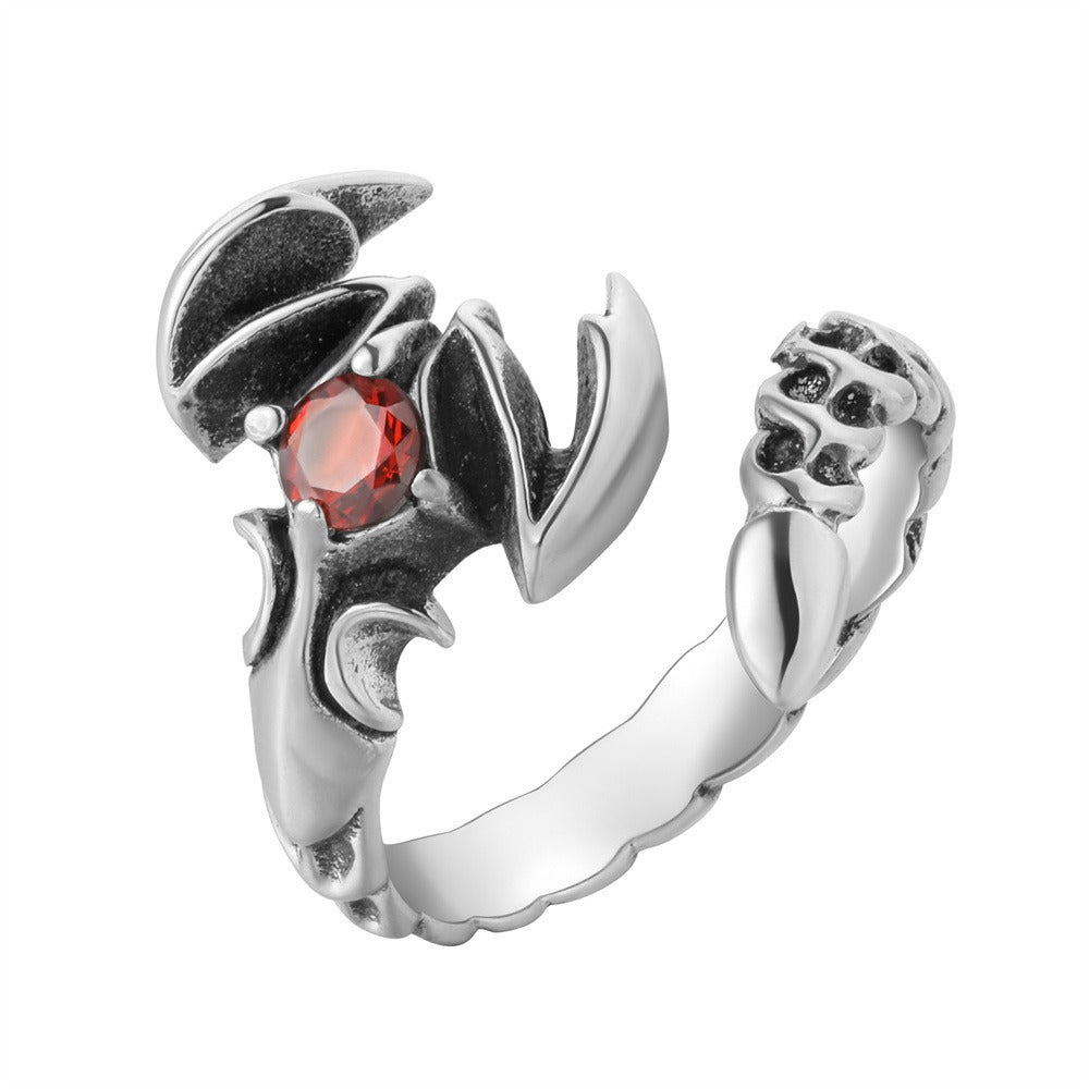Kemstone Vintage Scorpion Titanium Steel Ring for Men – Red & Blue Cubic Zirconia Inlay R1738